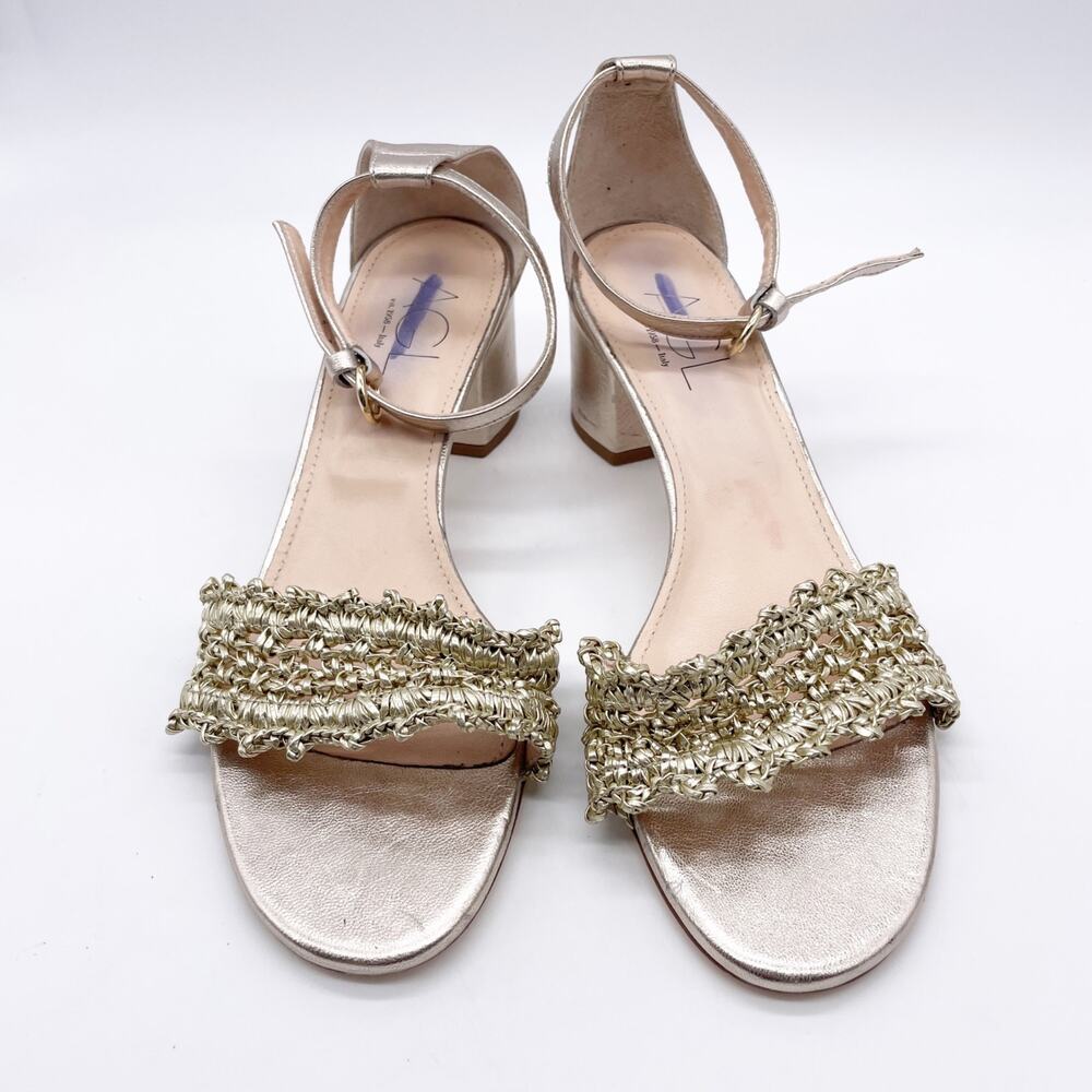 AGL Womens Crochet Penny Block Heel Ankle Strap Sandals Golden Platino EU40/US10 - Picture 4 of 10